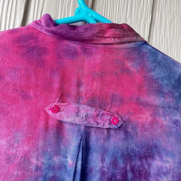 Vintage 2OFUS 90s Tie-Dye Embroidered Floral Sequin Oversized Boho Shirt - Picture 9 of 9